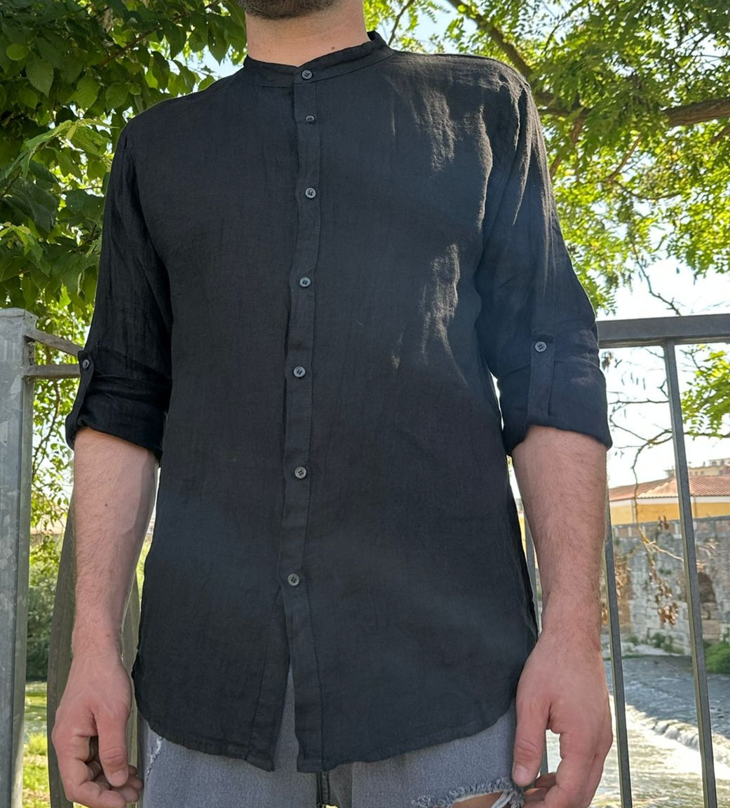 Camicia con collo coreana nera