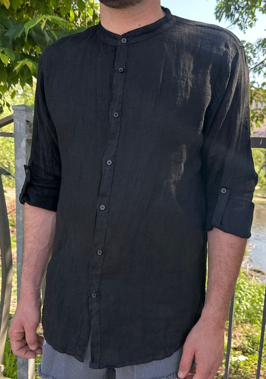Camicia con collo coreana nera
