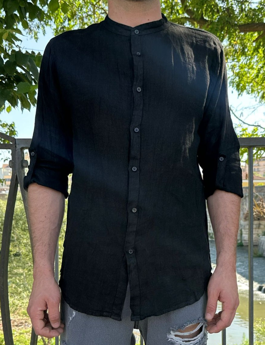 Camicia con collo coreana nera