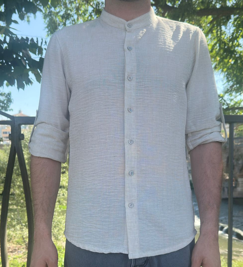 Camicia con collo coreano beige