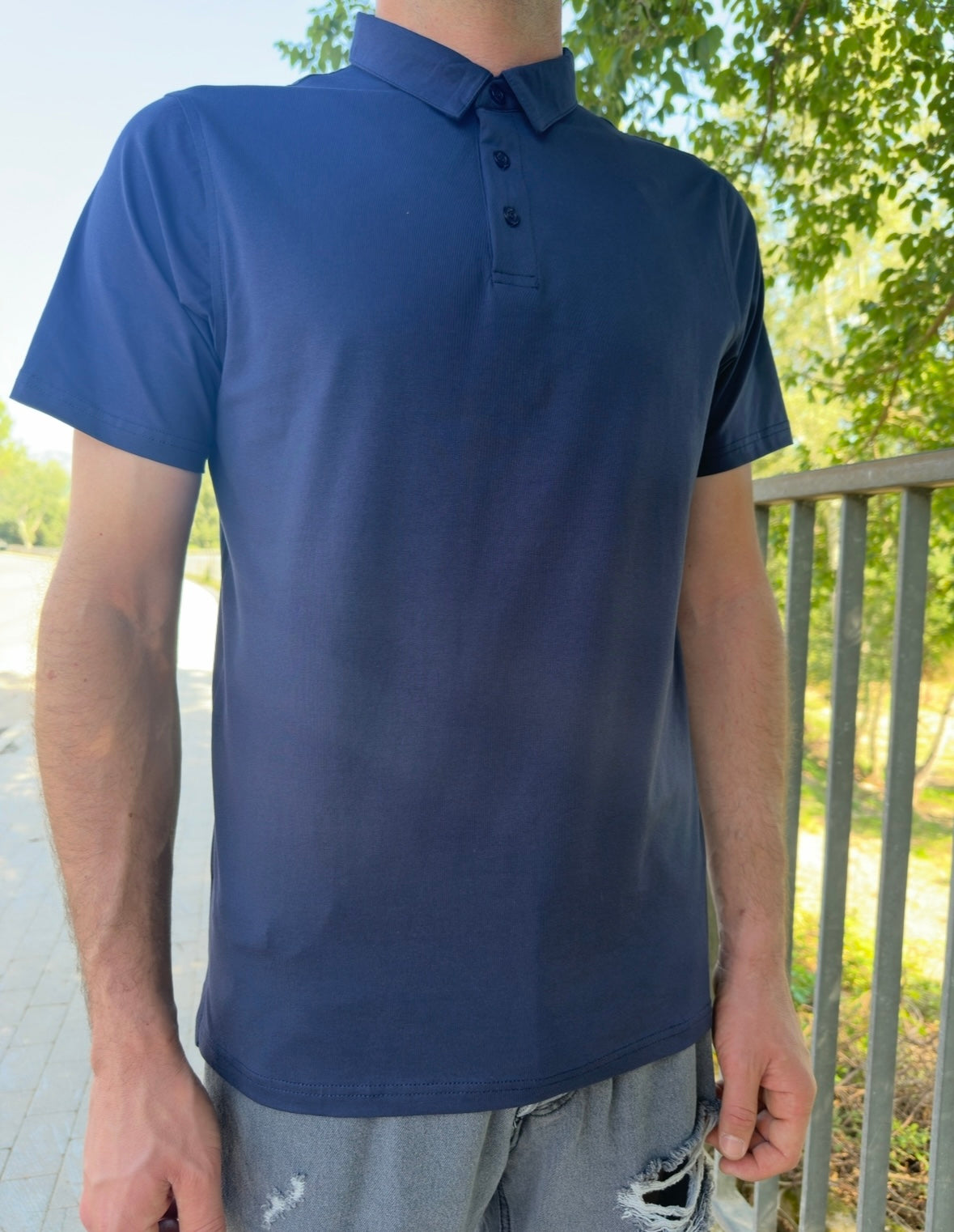 Polo blu in cotone 100%