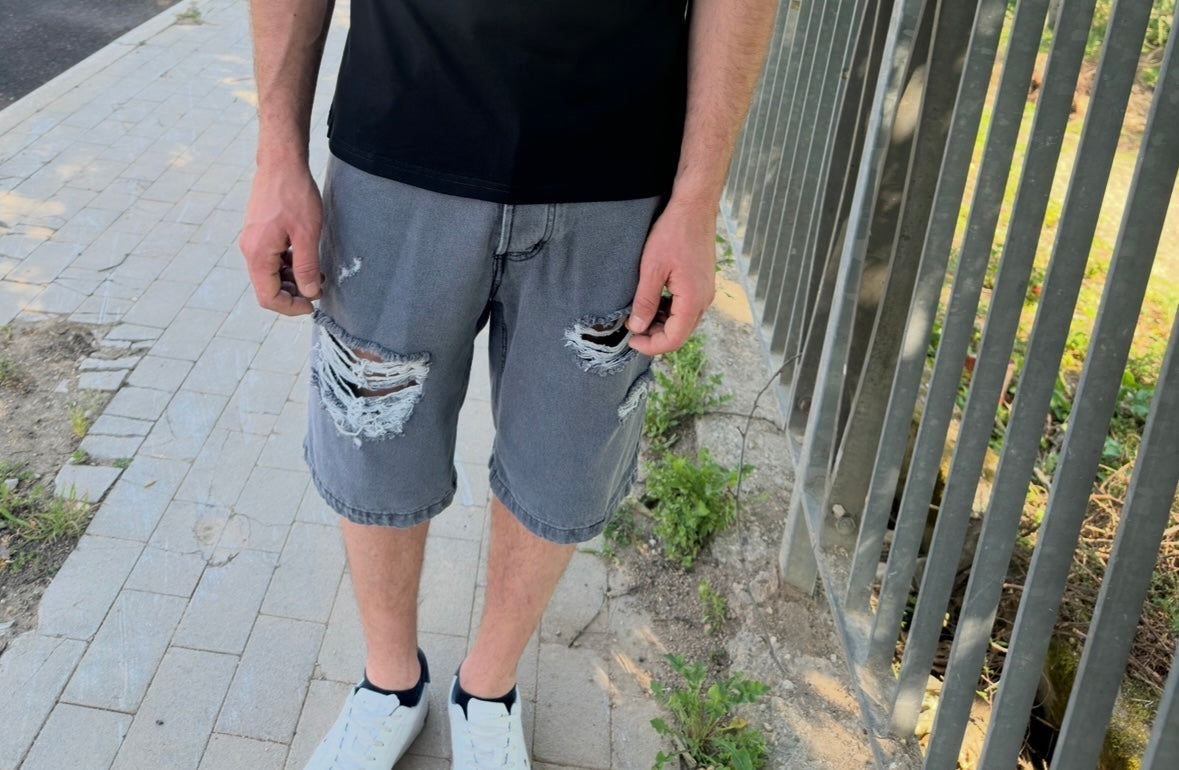 Bermuda jeans uomo denim strappato