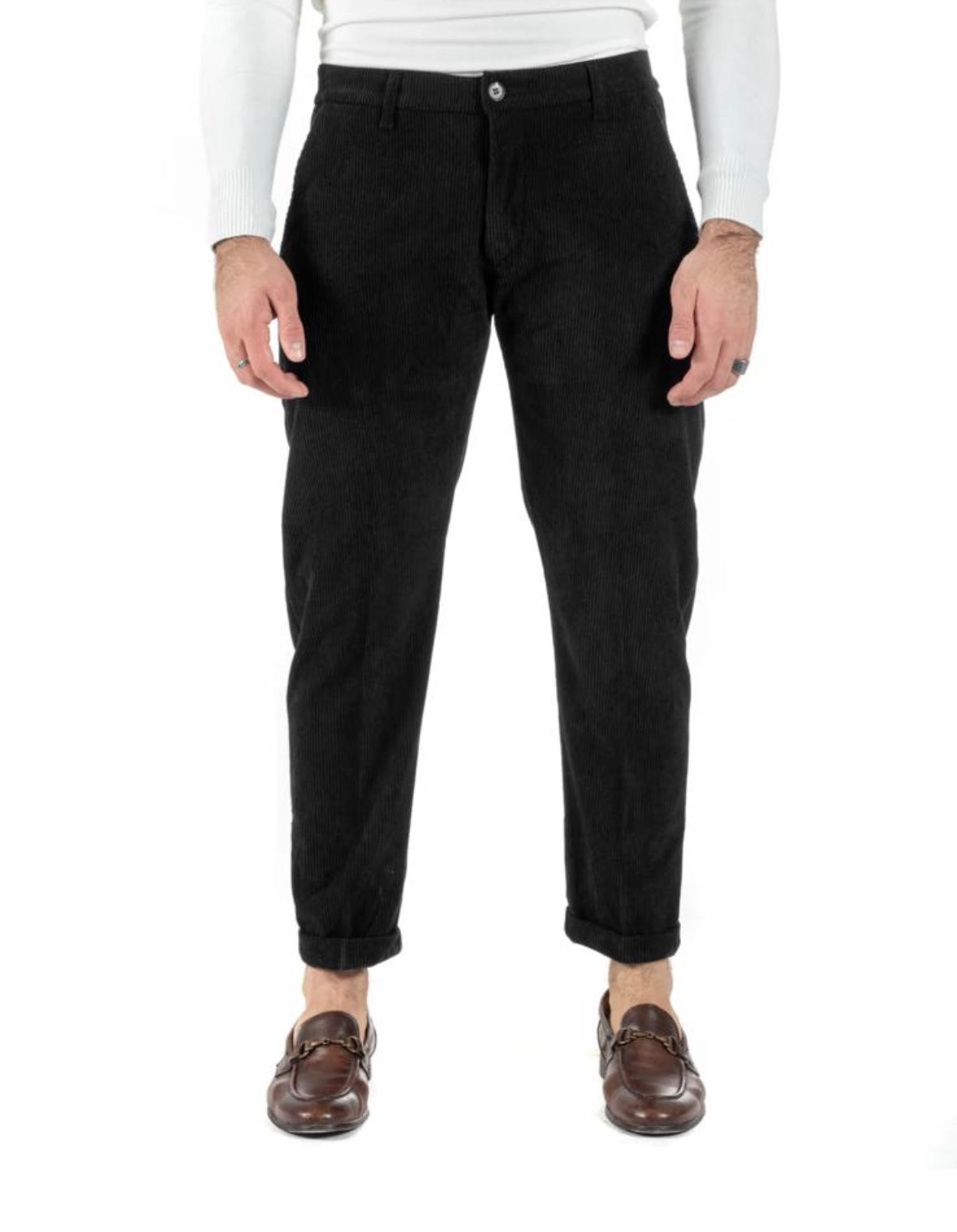 Pantaloni Classico In Velluto Costine Nero Casual