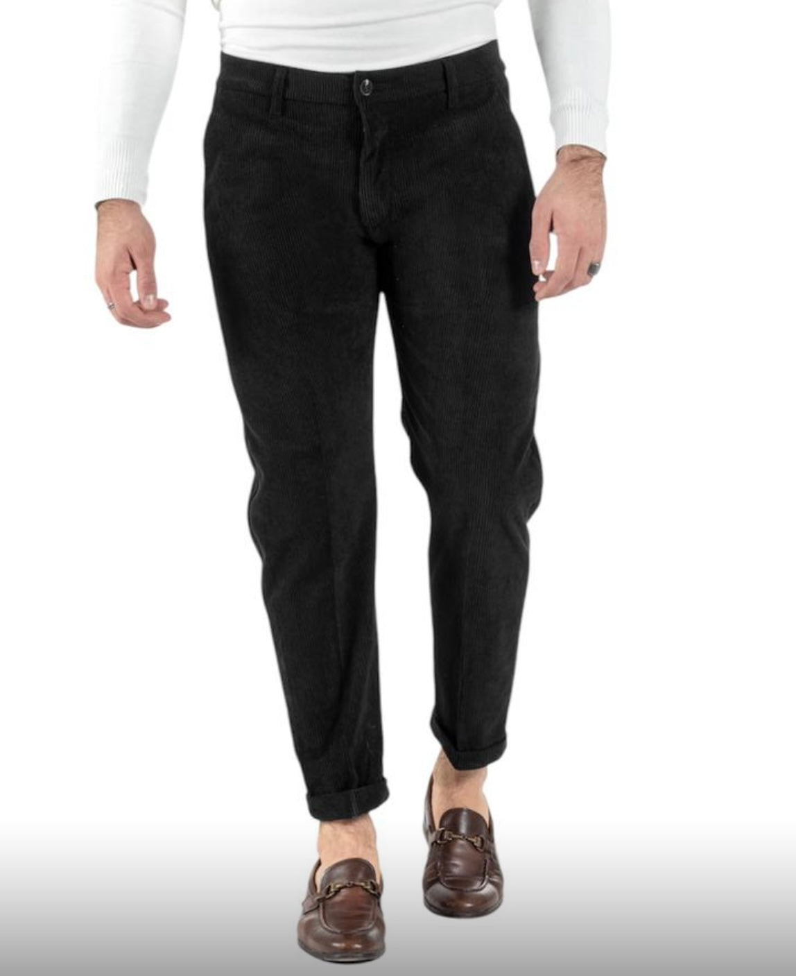 Pantaloni Classico In Velluto Costine Nero Casual