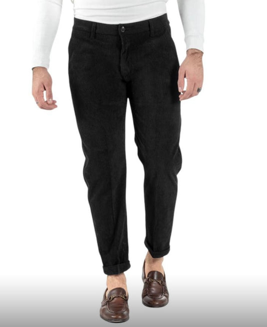 Pantaloni  Classico In Velluto Costine Nero Casual