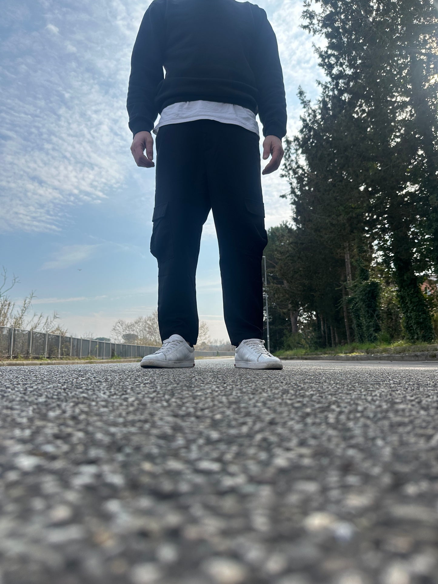 Pantalone Cargo Nero Gamba Dritta
