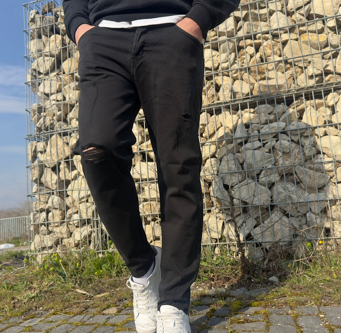 Jeans Nero Strappato regular