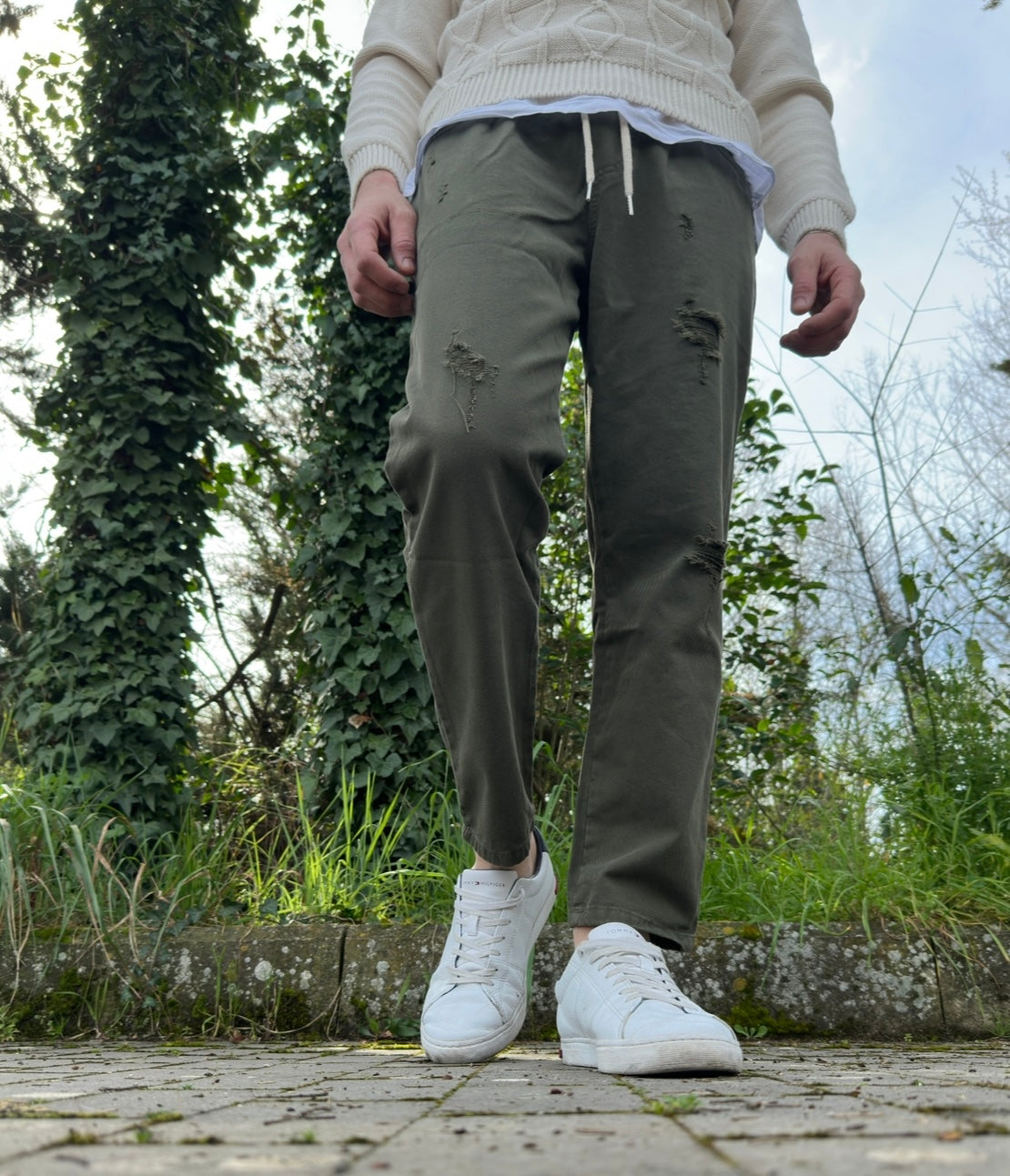 Pantalaccio jeans Verde Strappato