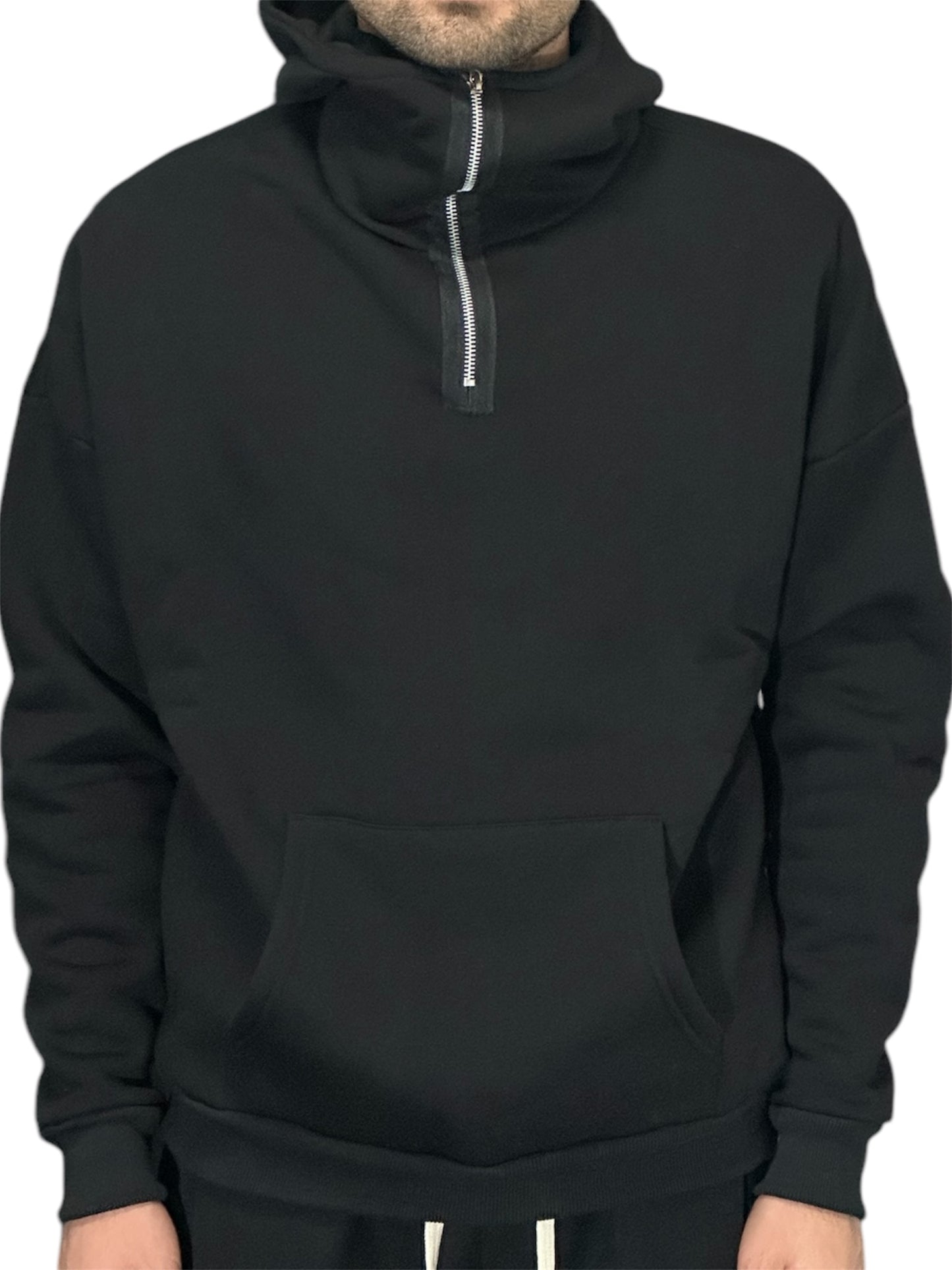 Felpa Over mezza zip con cappuccio New Job Brand nera