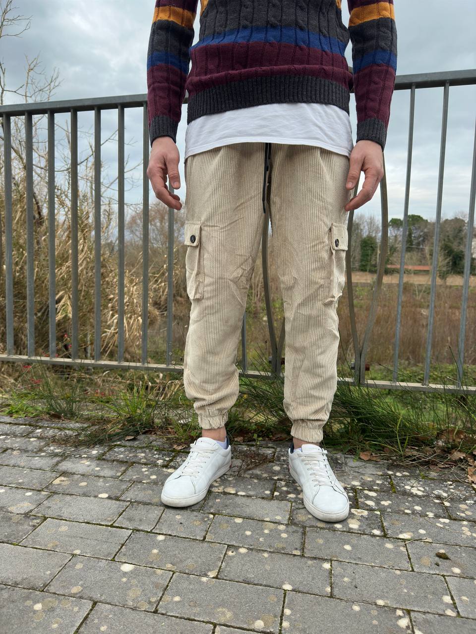 Pantalone Cargo Velluto Beige