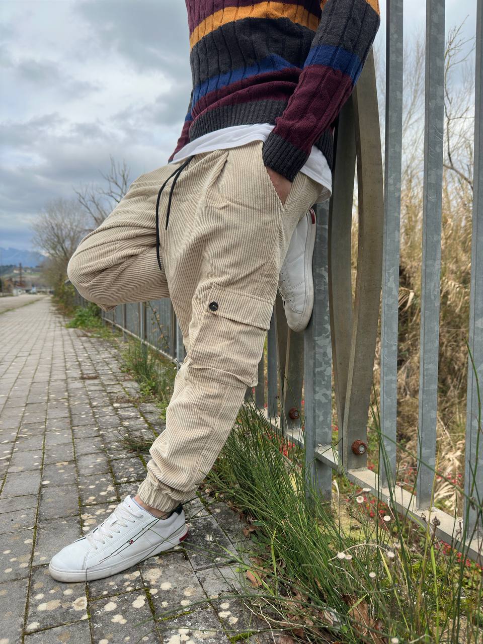 Pantalone Cargo Velluto Beige