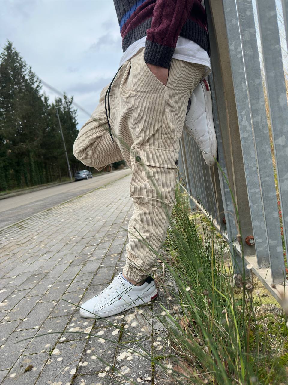 Pantalone Cargo Velluto Beige