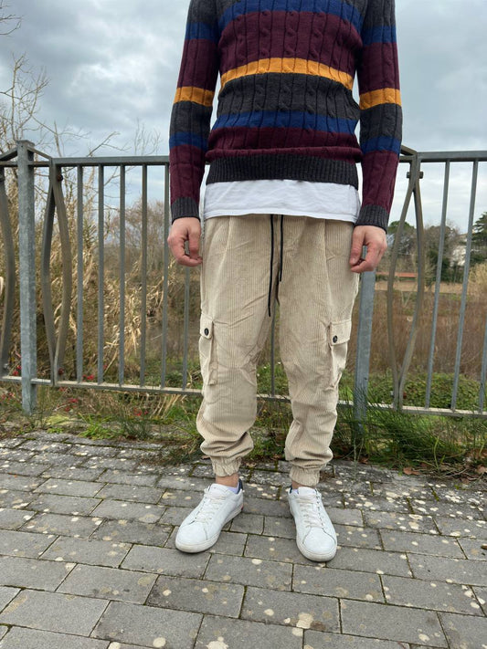 Pantalone Cargo Velluto Beige
