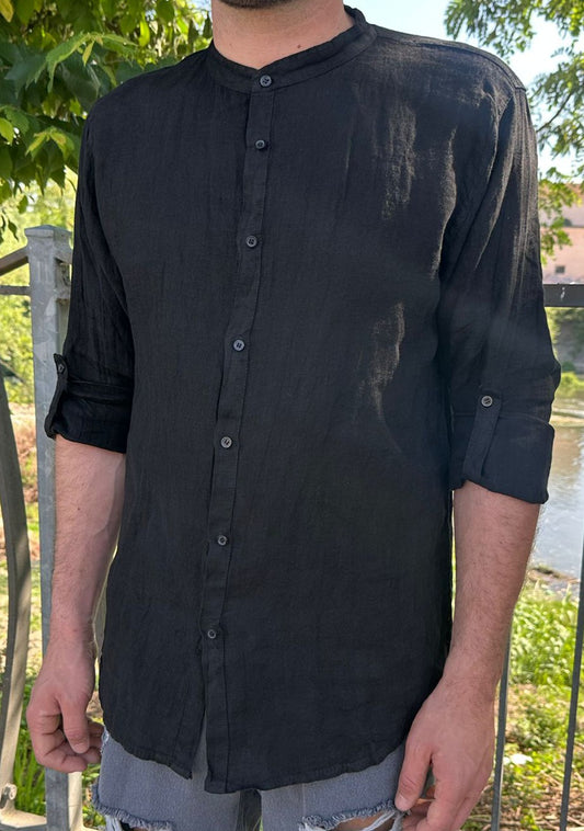 Camicia con collo coreana nera