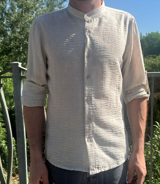 Camicia con collo coreano beige