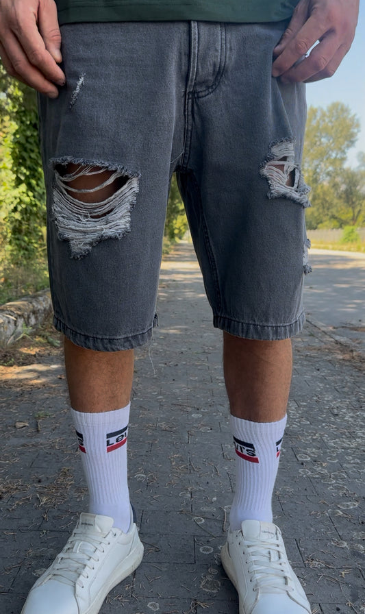 Bermuda jeans uomo denim strappato
